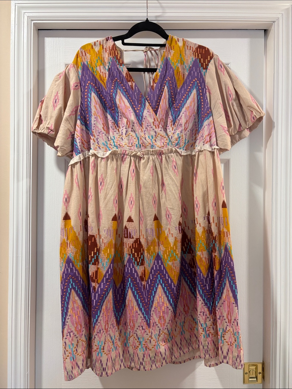 Anthropologie Women’s Plus 1X Short Dress Purple, Pink & Yellow Chevron Print